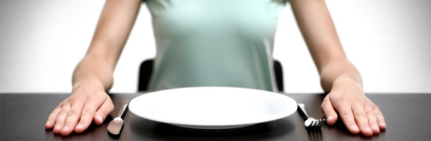 Woman sitting in front of empty plate